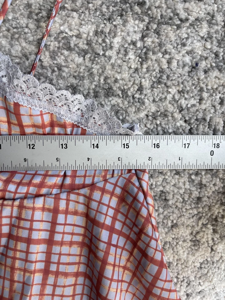 Free People Cami Top Mujer Pequeño Cuadros Encaje Ribete Prendas para Dormir Ligeras Boho Foto 3 de 4