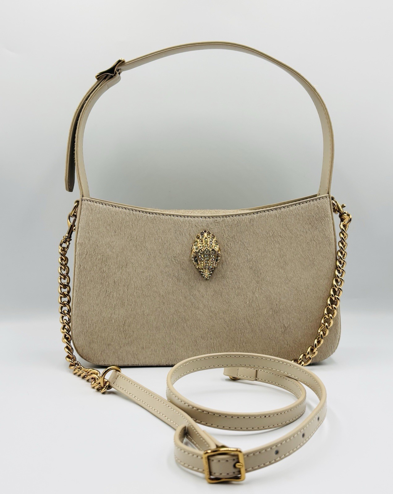 Kurt Geiger Drench Leather Bond Shoulder Bag Beige Calf Hair RRP £249