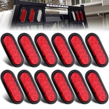 12Pcs 6" Inch Oval LED Trailer Tail Lights Red 10LED, 6" Inch Oval LED Stop