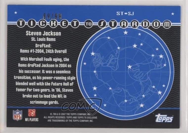 2007 Topps TX Exclusive Ticket 2 Stardom Bronze /99 Steven Jackson #ST-SJ - Image 2 of 2