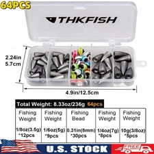 64Pcs Fishing Sinkers Weights Kit Worm Fishing Sinker Weight Bullet Lead Sinkers