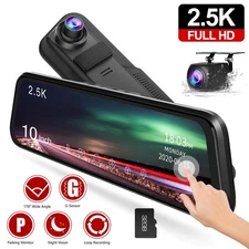 TOGUARD 10" 2.5K+1080P Mirror Dash Cam Front Rear Video Camera Night Vision 32GB