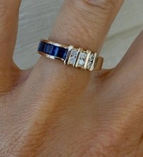 Anello di Fidanzamento Zaffiro Blu Simulato Taglio Principessa Placcato Oro Giallo 14k