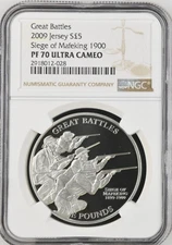 1/0 TOP Pop - 2009 Jersey Silver £5 Siege Of Mafeking Proof NGC PF 70