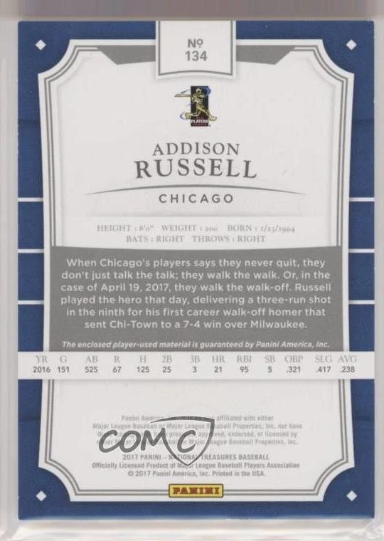 2017 Panini National Treasures /99 Addison Russell #134 - Image 2 of 2