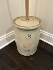 Red Wing Early 1900s Antique Stoneware 3 Gallon  Crock Butter Churn Plunger Lid