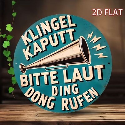 Blechschild rund Klingel kaputt Ding Dong rufen Vintage Metallschild TEL4189