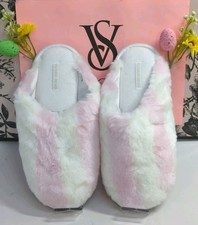 Victoria Secret Closed Toe Faux Fur Women's Slippers Medium Heritage Stripe