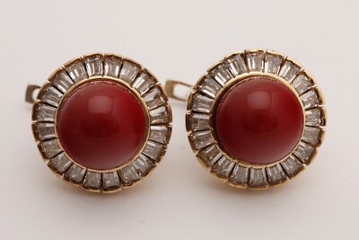 Türkische Handarbeit Schmuck Runde Rot und Baguette Schliff 925 Silber Ohrstecker