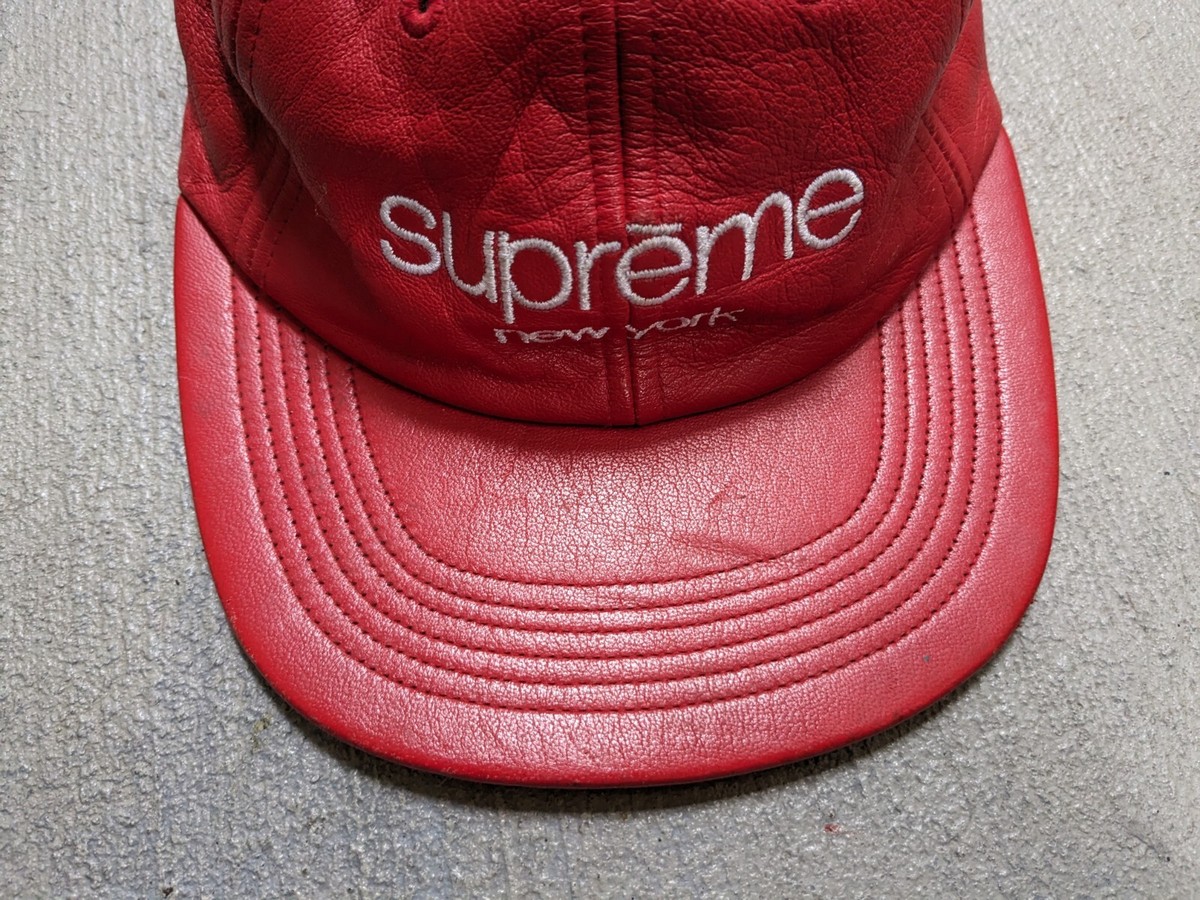 Supreme Classic 6-Panel Red Leather Cap Hat Adjustable FW16