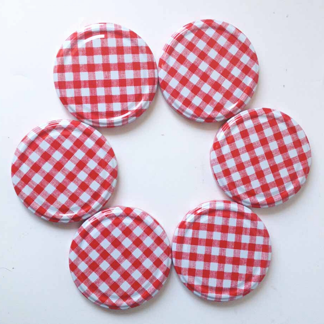 Nutley's 82mm Red Gingham Jam Jar Lids Airtight Vinegar Proof Twist Off