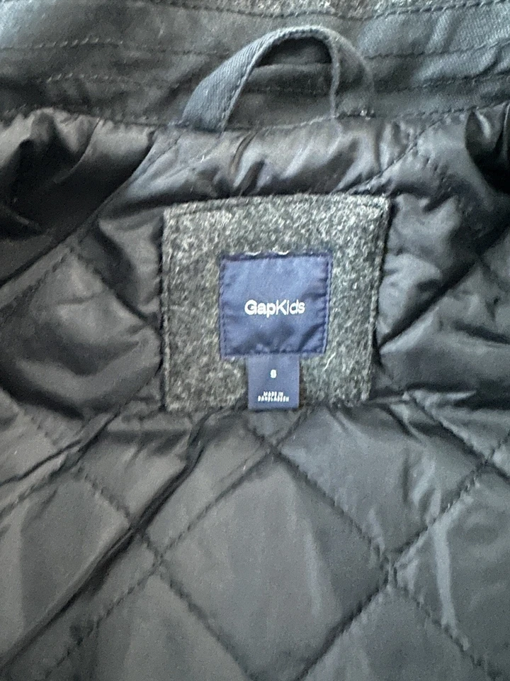GAP Niños Niños Lana Chaqueta Abrigo S Gris Oscuro Militar Carbón Vestido Foto 4 de 4