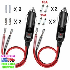 Car Replacement 12V Cigarette Lighter Male Plug with Leads, 10Amp Fuse LED Light