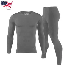 Mens Winter Ultra-Soft Fleece Lined Thermal Top & Bottom Long John Underwear Set