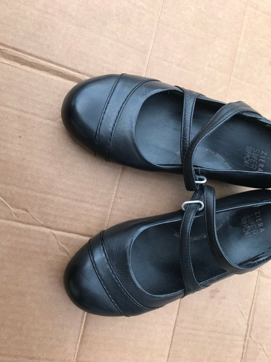 Ziera Super Support Womens Black Leather Shoes RUBBER SOLE U S 7W