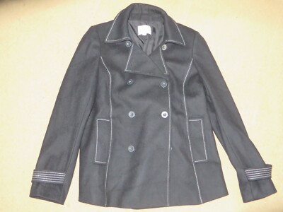 GREAT FEELING Loft dark navy blue w/ white stitching wool pea coat