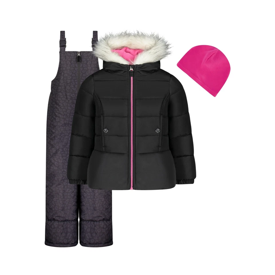 Conjunto de traje de nieve y pantalón de nieve con babero estampado de leopardo Weather Tamer para niñas nuevo con etiquetas Foto 3 de 3