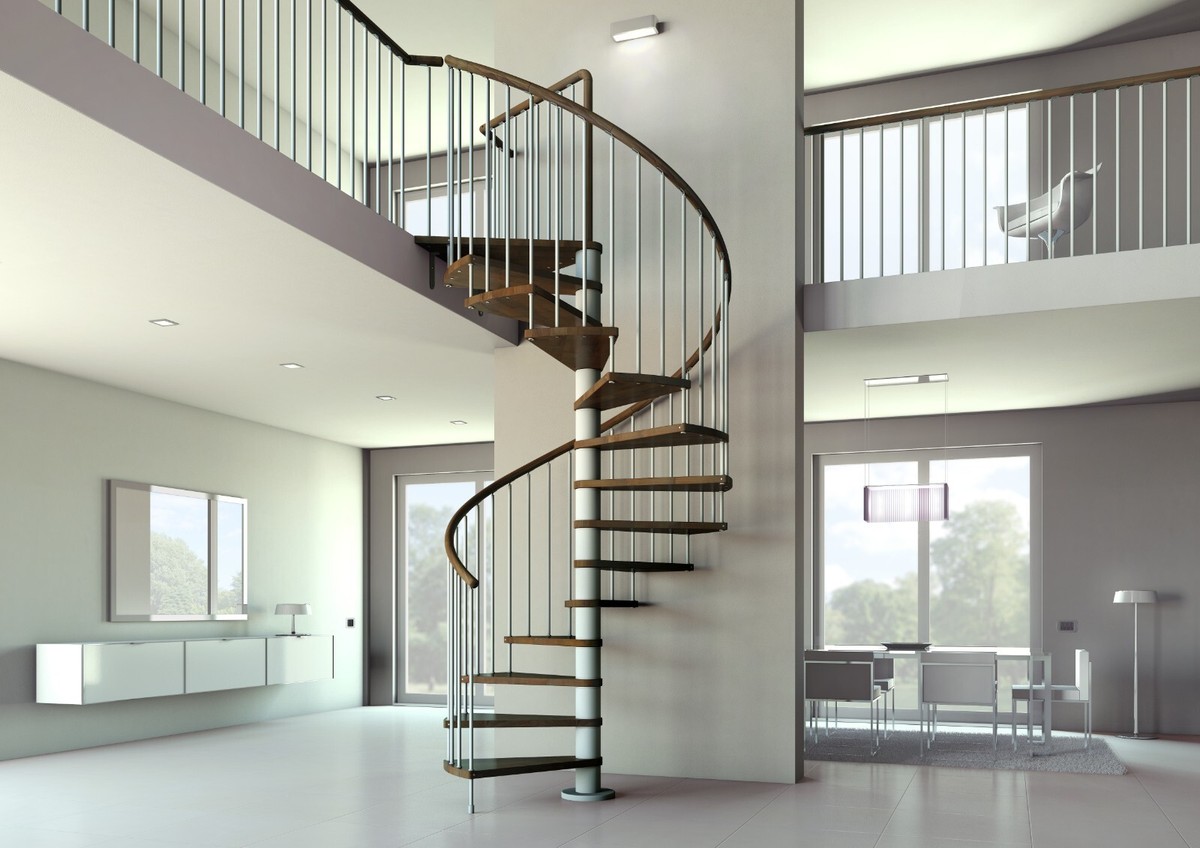 Indoor Spiral Staircase Non-Slip Brushed Beech Wood Step PVC