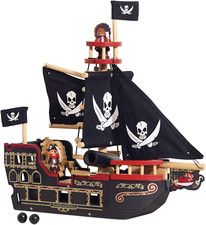 Premium Pirate Ship Wooden Toy Set for Kids Ages 3 and Up New