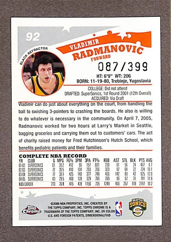 2005-06 Topps Chrome #92 Vladimir Radmanovic Black Refractor /399 - Image 2 of 3