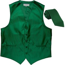 New Men's formal Vertical stripes tuxedo Vest Waistcoat necktie emerald green