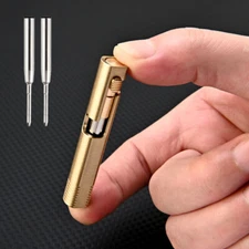 Mini Pocket Brass Bolt Action Ball Pen w/ 2pcs Refills Outdoor Camping EDC Tool