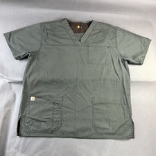 Carhartt Scrub Shirt Large Olive Green Mens Ripstop Utility V-Neck Work Used