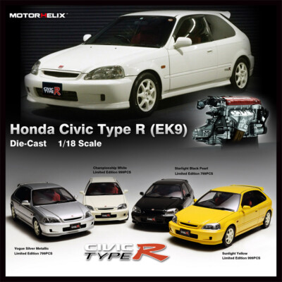 Motorhelix 1/18 Honda Civic Type R EK9-120 Model Car Black/White