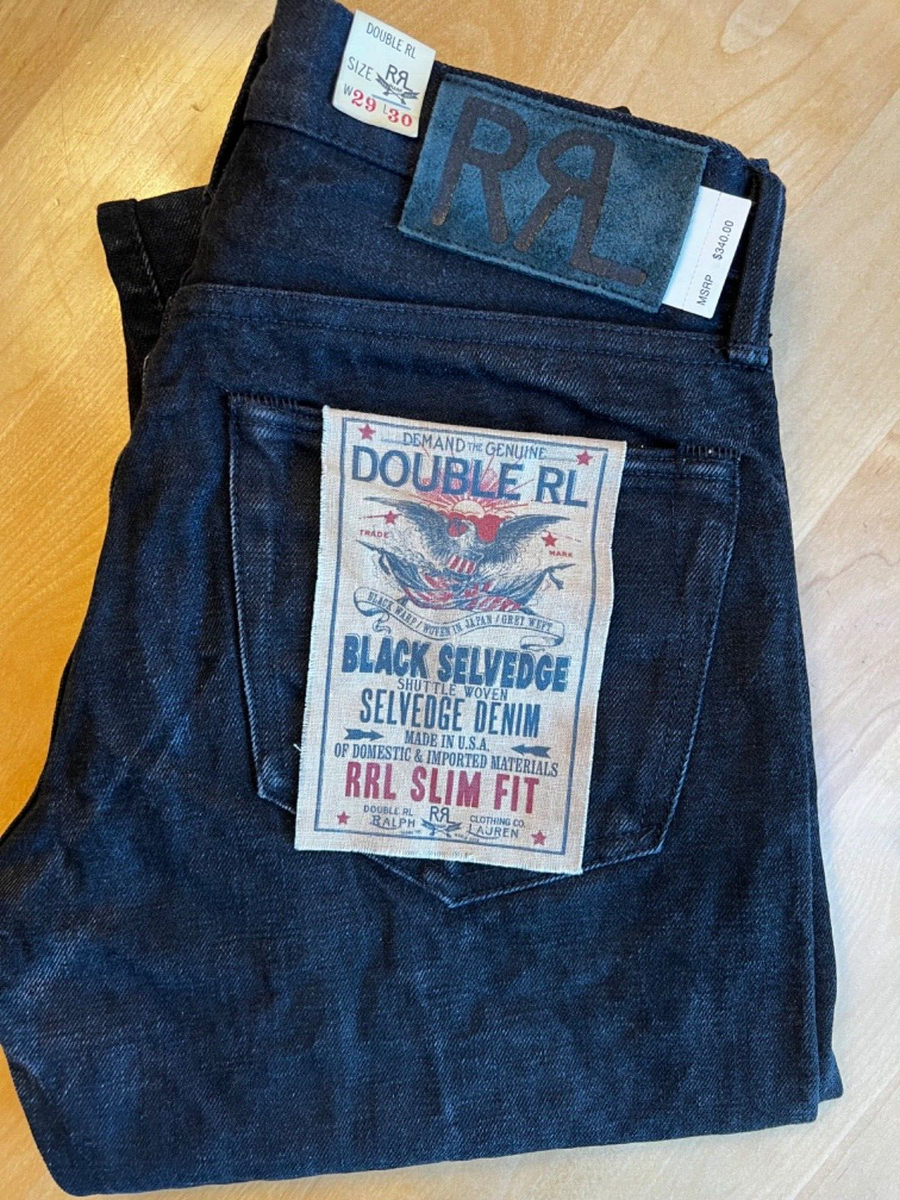 Polo Ralph Lauren, Double RL, RRL Black Slim Fit Selvedge Polo Ralph Lauren, Double RL, RRL Black Slim Fit Selvedge