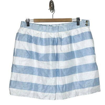 Cynthia Rowley Striped Linen Mini Skirt Blue White Womens 14 Nautical Preppy