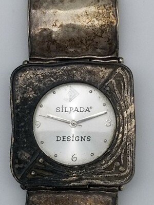 Silpada Sterling Silver Hammered Square Link Watch w/ Safety
