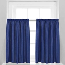 Navy Blue Curtains 45 Inch Long Casual Weave Small Window Curtain Set 2 Panels