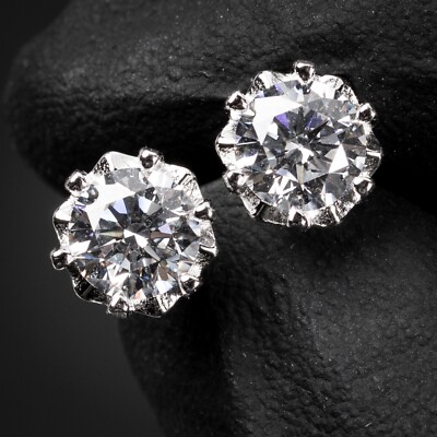 Brilliant Round Solitaire 925 Sterling Silver White Gold Circle Earrings