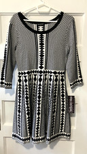 Black White Dress Knit Fit Flare NEW Tag Twirl Women M Size Medium Nina Leonard
