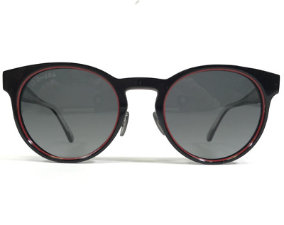 Omega Sunglasses OM 0020-H 01D Black Red Round Frames with Blue Lenses