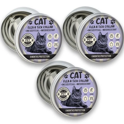 PIRBRIGHT PET COMPANY 3 X Cats Flea Tick Lice Cat Collar Treatment Adjustable 8 Months Silicon Natural