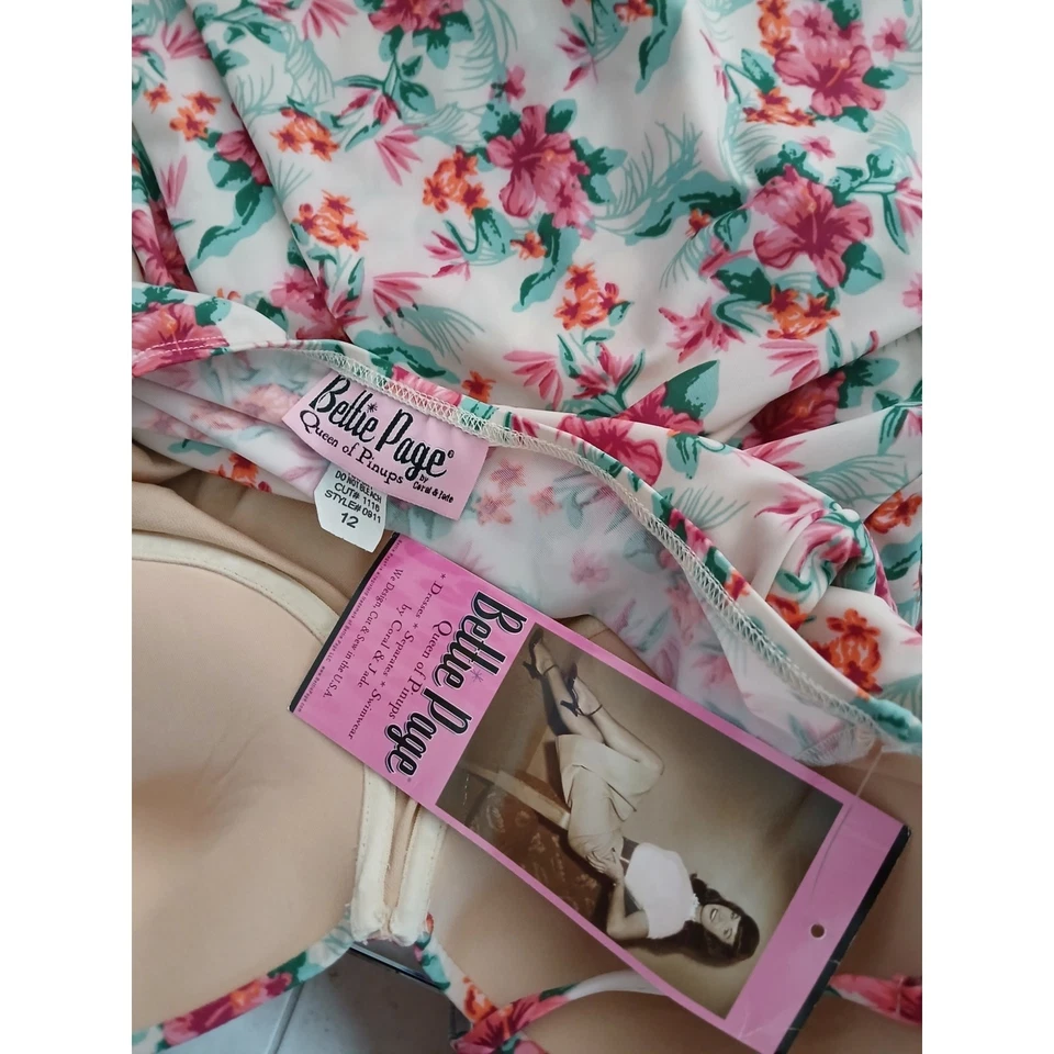 Bettie Page Halter Tropical Floral Hibiscus NWT Swim Dress Size 12 - Image 3 of 4