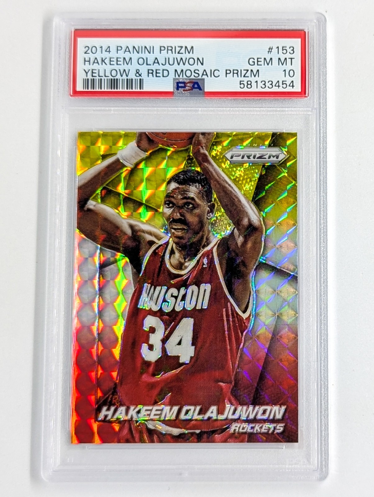 2014-15 Panini Prizm Yellow & Red Mosaic #153 Hakeem Olajuwon PSA 10 Color Match