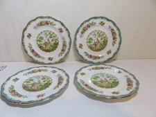 4 Vintage Royal Albert blue Chelsea Bird bone china bread plates England lot 2