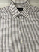 Canali Athletic Fit Check Shirt Sz 16 White Color Spread Collar Dress Shirt