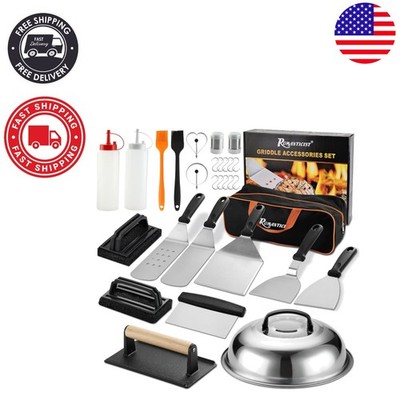 Versatile 29-Piece Teppanyaki Spatula Set with Cleaning Tools for BBQ Lovers