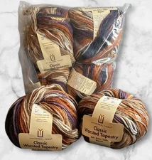 Universal Yarn Classic Worsted Tapestry Wool Blend Tans, Purple Lot Of 6