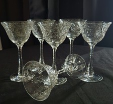 Vintage Crystal Hawkes American Brilliant Cut Wine Glasses HAW4 Set of Six