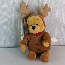 VTG Winnie The Pooh Walt Disney Christmas Reindeer 9Inch Plush 1999 NWT
