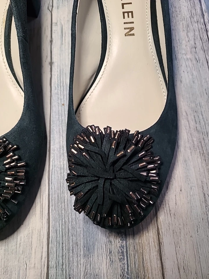 Anne Klein dark green Suede, AKHappy, block heal, Suede Pompon, 10 M - Image 2 of 4