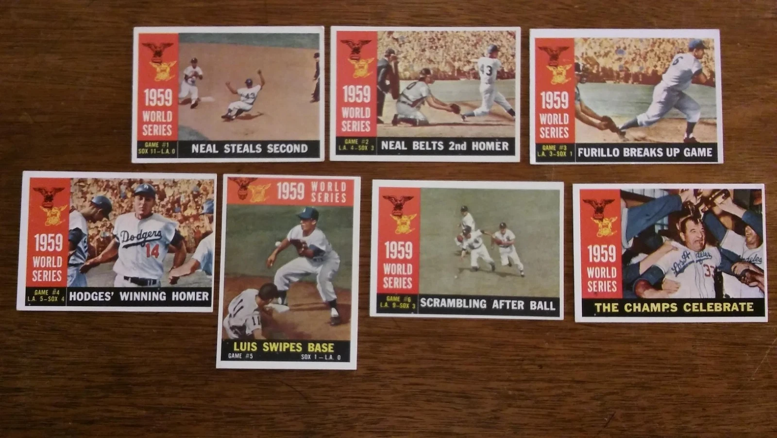 1959 WORLD SERIES SET (7) 1960 TOPPS,LA DODGERS-CHICAGO WHITE SOX,GIL HODGES, EX