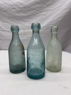 Lot x3 City Bottling Works George Eble Squat Soda Bottles Cleveland Ohio