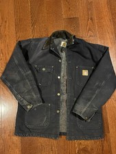 Vintage Carhartt Blanket Lined Duck Chore Coat Black Men's XL Work Jacket