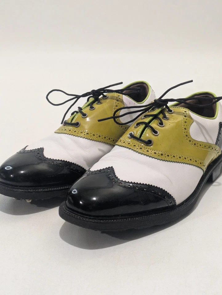Zapatos de golf FootJoy Icon Saddle blancos negros amarillos talla 9,5 W Foto 2 de 4