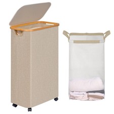 efluky Laundry Basket with Wheels, Tall Rolling Laundry Hamper with Lid and R...
